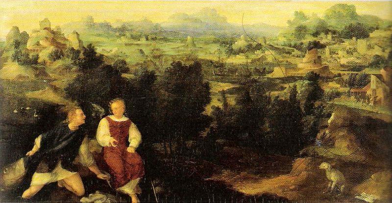 Jan van Scorel Landschaft mit Tobias und dem Engel oil painting image